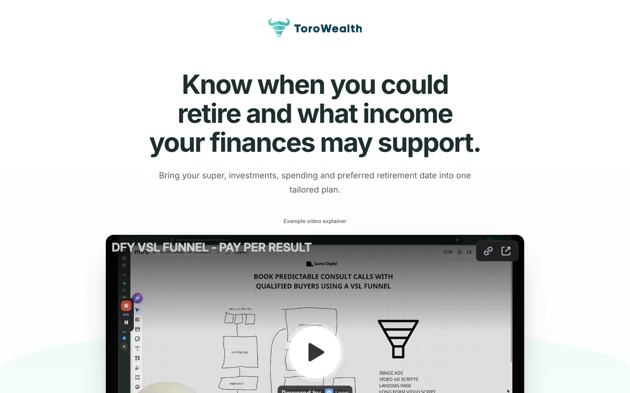 Landing page preview for Toro Wealth